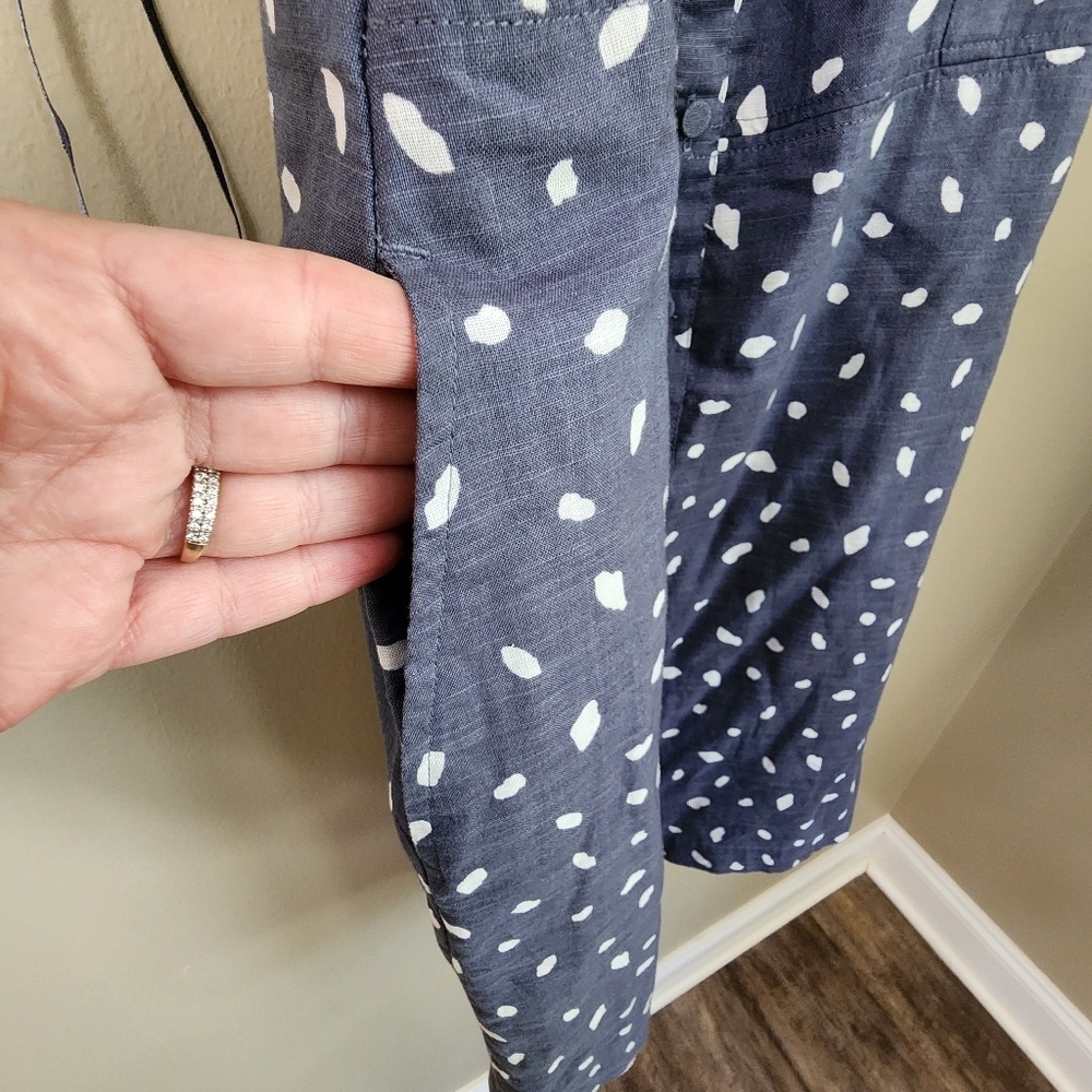 Abercrombie & Fitch Blue Dress Size XLT Cotton Gray White Dots Tie Strips - Picture 11 of 11